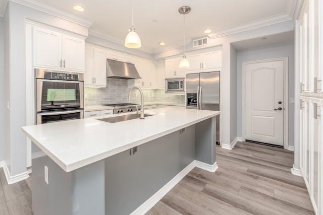 modern kitchen with white countertops